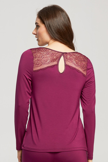 Fleur't Pajama Top with Back Keyhole, 6108, FINAL SALE - back view in Royal Plum.