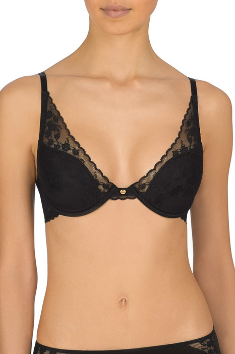 Natori Cherry Blossom Plunge Bra, 721191 - front view in Black.