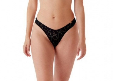 Gossard Glossies Lotus Thong - close-up in Black.