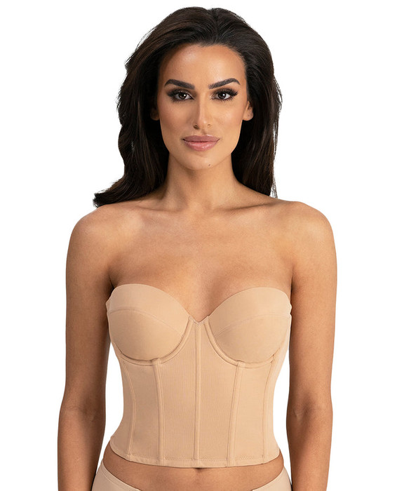 Dominique Brie Low Back, Strapless Longline Bra, 6380 Mocha 34F - front view in Mocha.