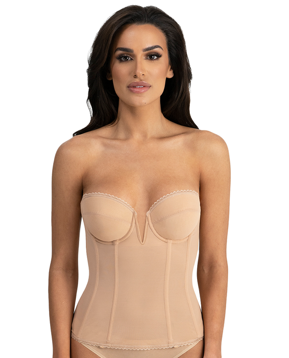 Dominique Vivienne V Wire Longline Strapless Bra, 8990 Mocha 32G - front view in Mocha.