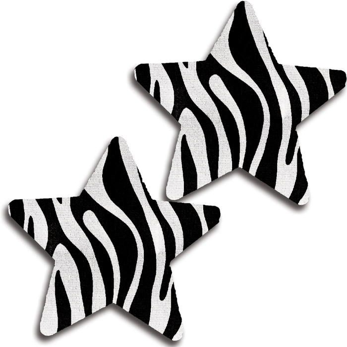 Glitter Zebra Star Pasties, 31531 Black/White One-Size - front view in Black/White Zebra print.