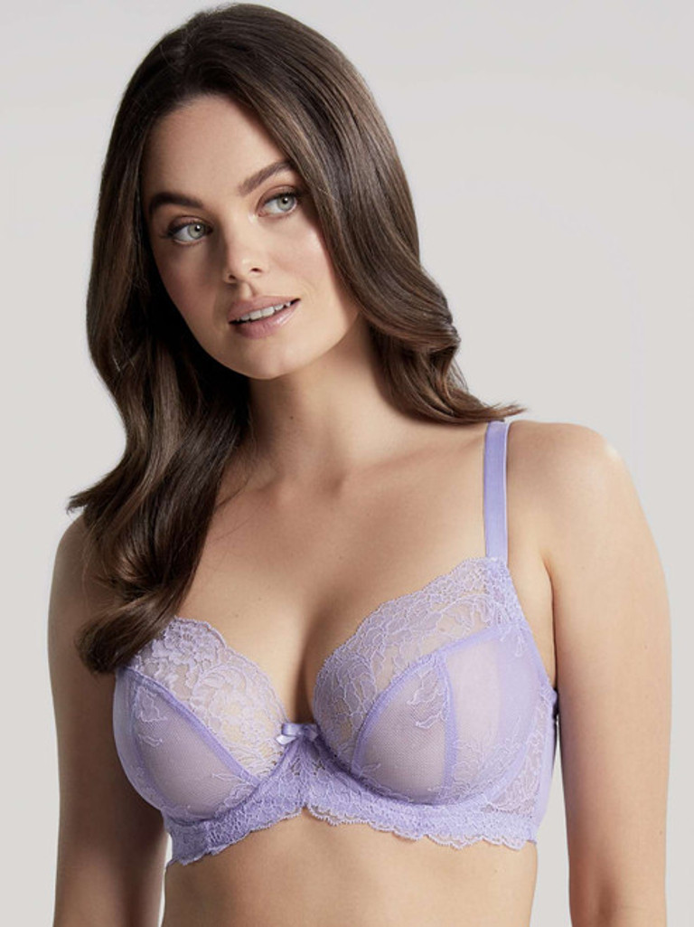 NWT Panache 'Aria' Wine & Nude Lace Trimmed Molded Plunge Bra