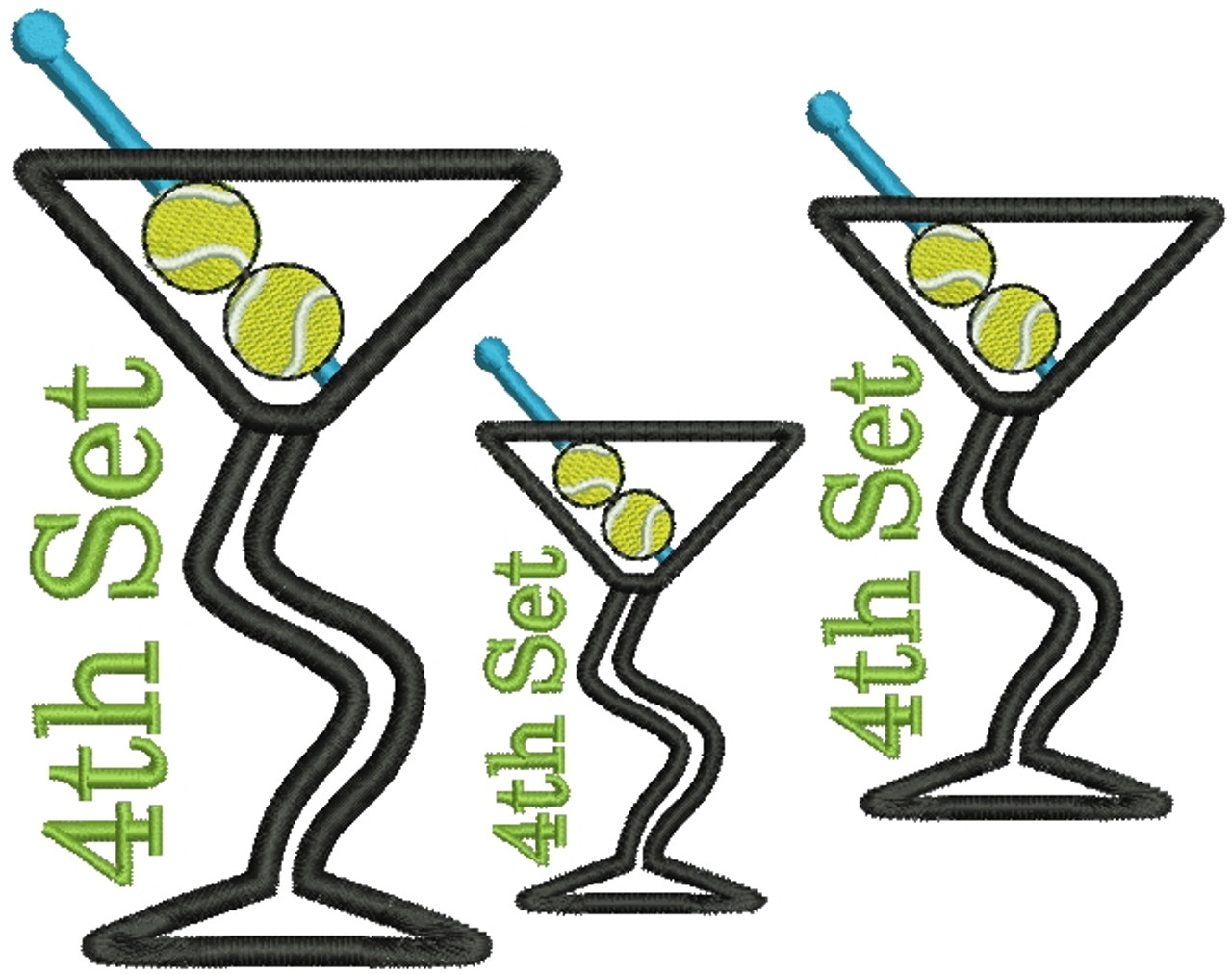 No 454 Tennis Martini with Curved Stem Embroidery Designs