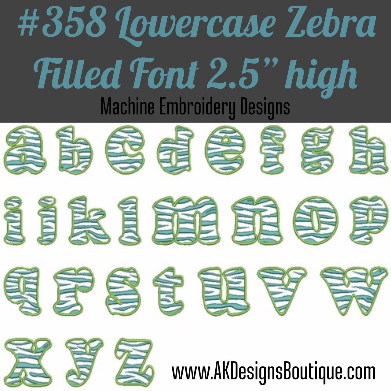 Lowercase Zebra Filled Font Machine Embroidery Designs
