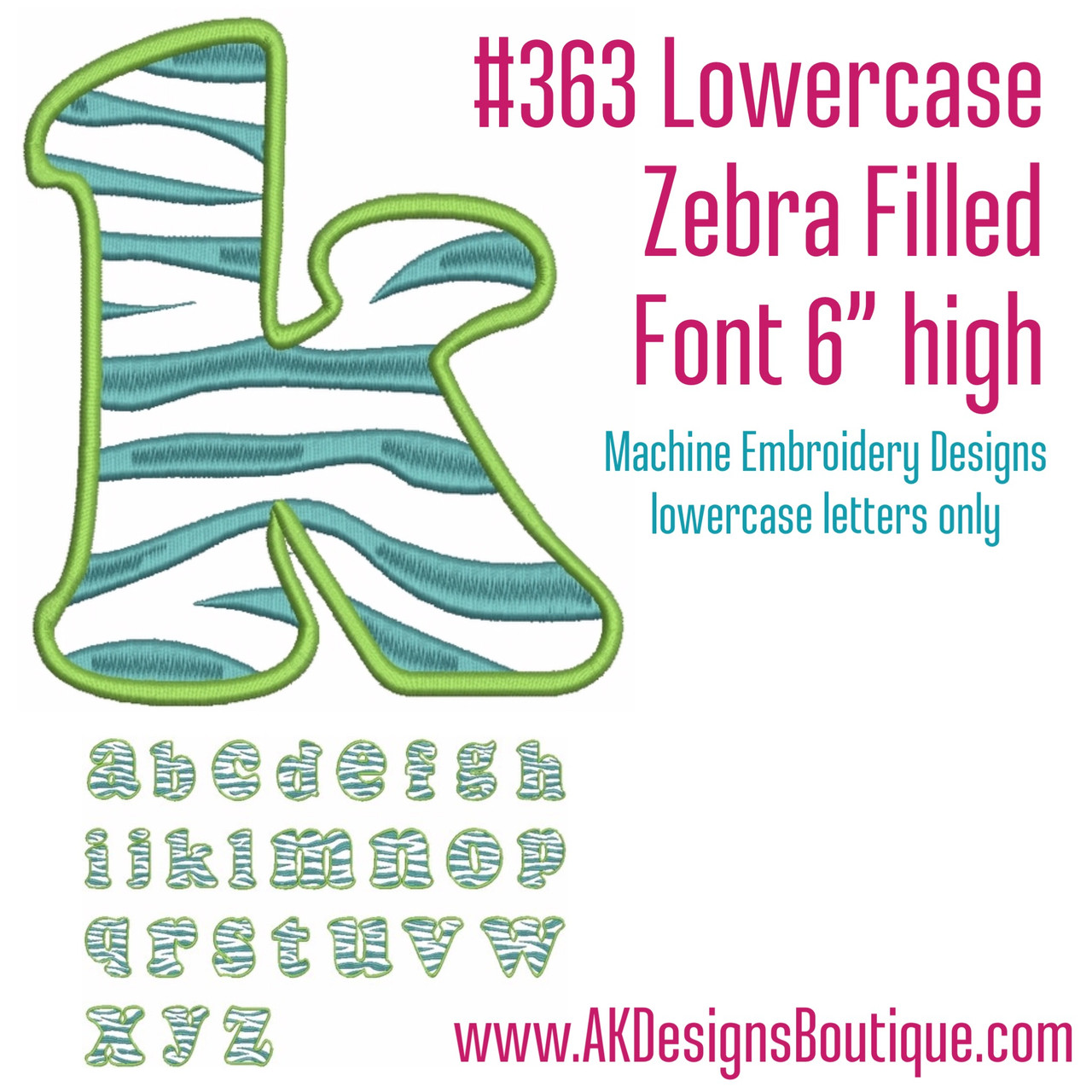 Lowercase Zebra Filled Font Machine Embroidery Designs