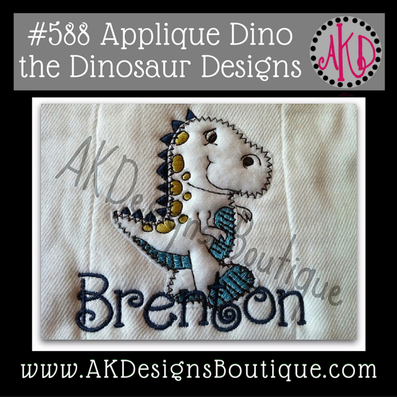 No 588 Dino The Dinosaur Applique Machine Embroidery Designs Adorable