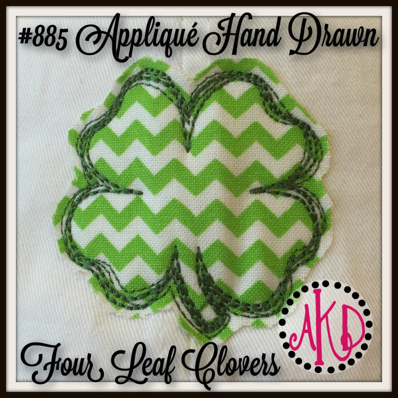 No 885 Applique Four Leaf Clover Hand Drawn Raw Edge Machine Embroidery  Designs