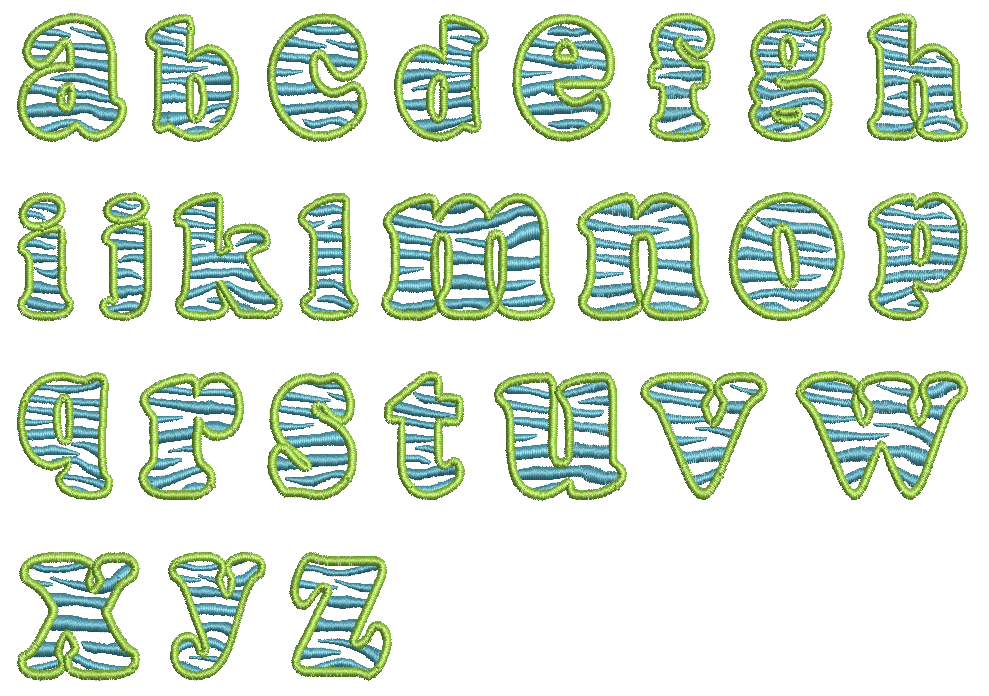 Embroidery Font No 357 Lowercase Zebra Filled 1 inch