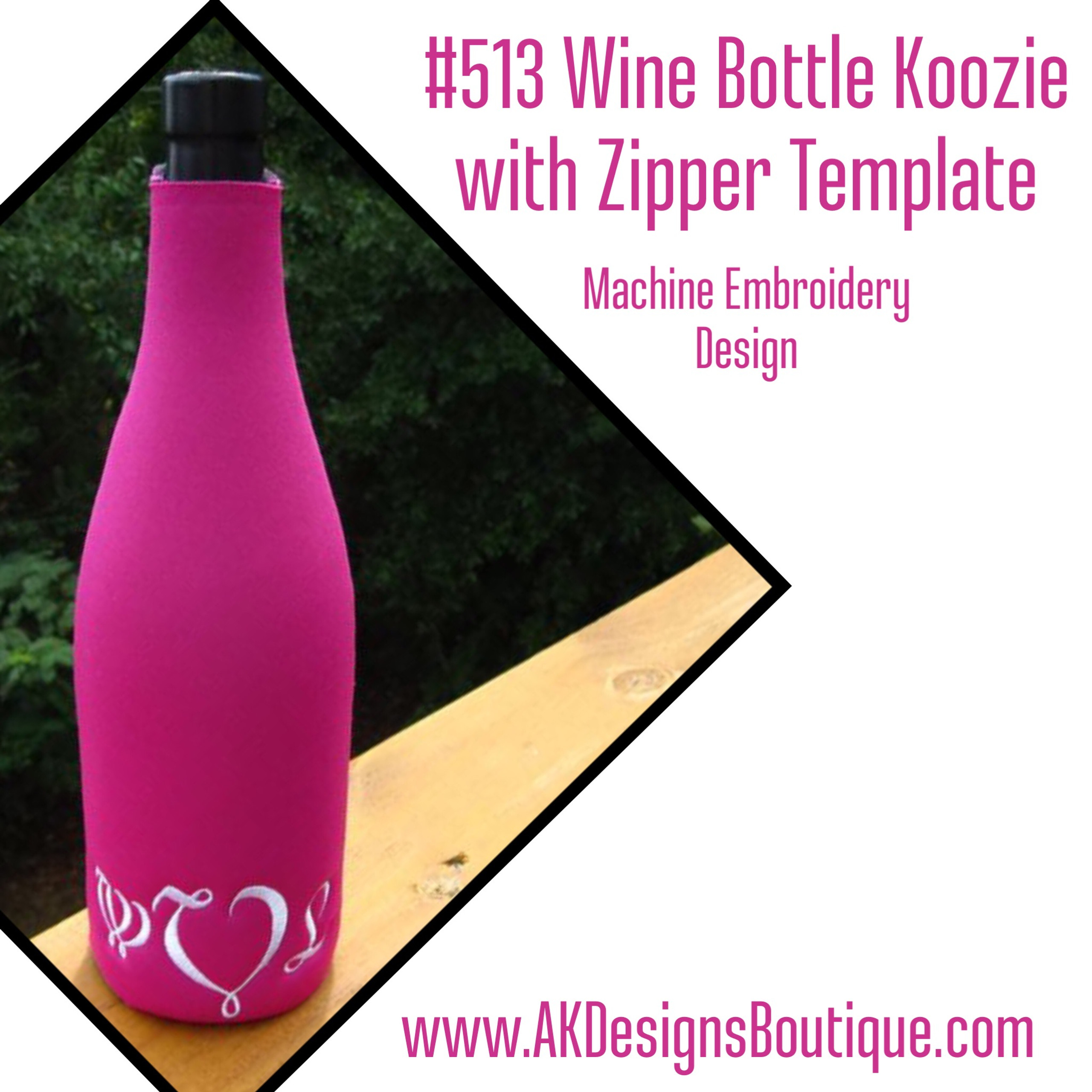 Wine Bottle Koozie with Zipper In The Hoop Template Embroidery Design