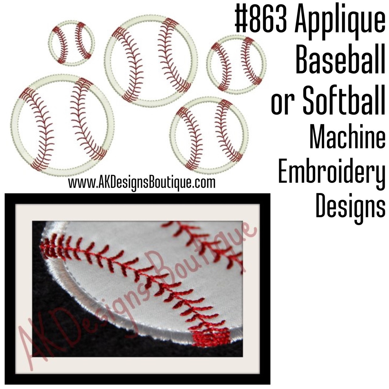 Applique Softball or Baseball Machine Embroidery Designs