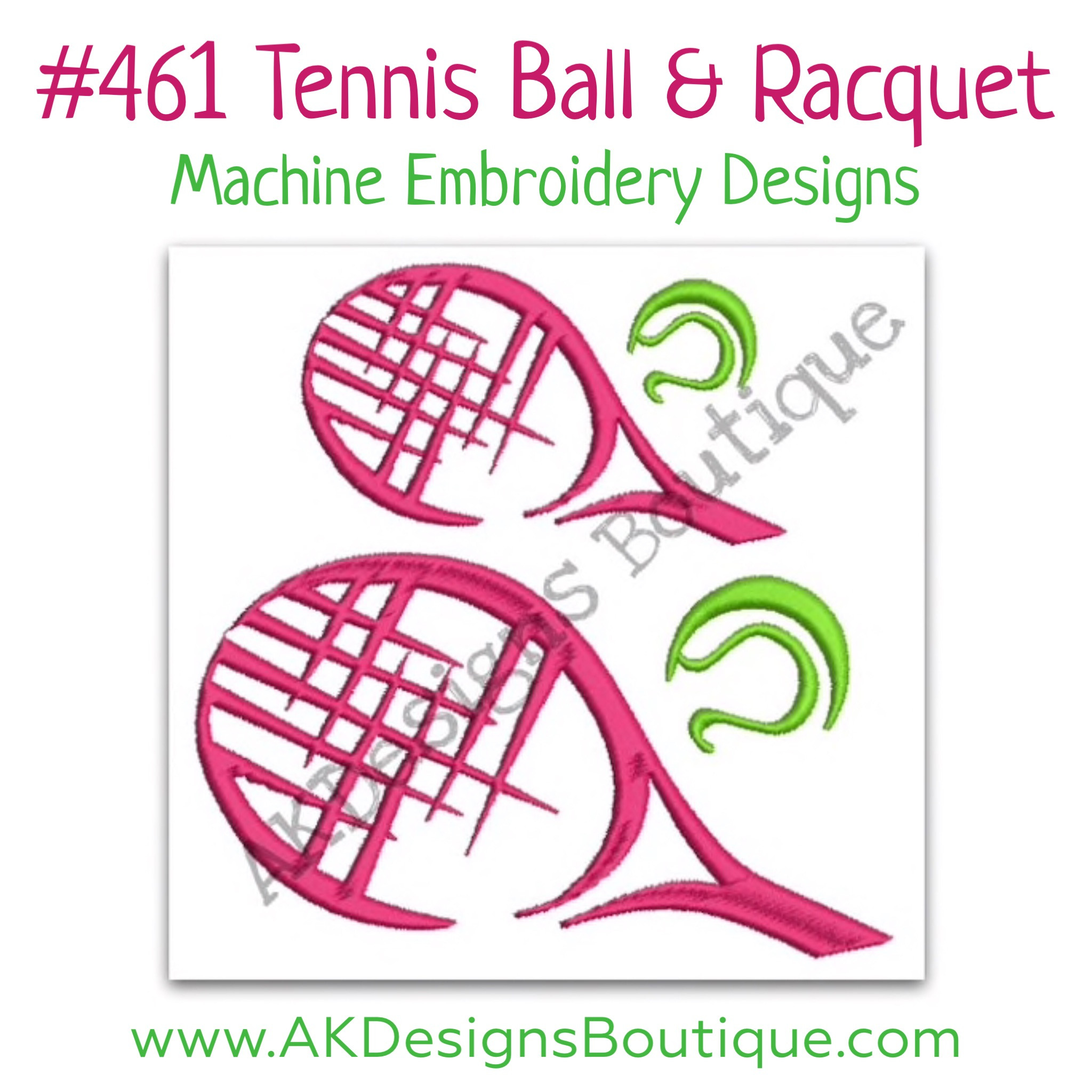 No 461 Tennis Ball and Racquet Machine Embroidery Designs