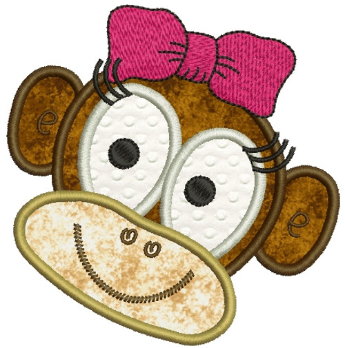 No 847 Applique Girly Monkey Face Machine Embroidery Designs 