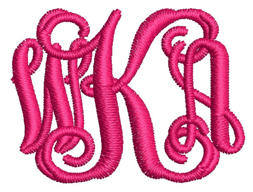 No 1361 Entwined or Vine 3 Letter Monogram Machine Embroidery Designs 1 inch high