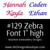No 129 Zebra Font Machine Embroidery Designs 1 inch high