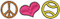 just one example of how these teeny peace signs can be used.  Additional designs shown below are not included in this set, but can be purchased separately. Example above was made with the large peace sign with outline from our 
#470 Teeny Peace Sign set, the large heart with outline from our 
#494 Teeny Hearts set and the large tennis ball with outline from our 
#475 Teeny Tennis Ball set.