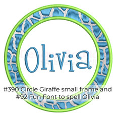 No 390 Circle Giraffe Font Frames Machine Embroidery Designs