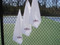 White towels with corner grommets stitched with a 2-Day Atlanta Breast Cancer logo