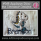 Picture of Applique Dino the Dinosaur stitched on a diaper to make a burp cloth. I used a fuzzy white fabric to make him a little more realistic and I used our #381 Doodle Font to spell Brenton [Font is not included in this set].