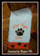 Customer stitched example on a burp cloth using our Lara Font to spell "Lil Tiger Fan".