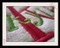 Close-up of stitched example on a towel.