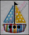 Example of the Diamond Stitch Sailboat with fabric.
Madeira Thread Colors Used:
#1683 Yellow
#1747 Red
#1775 Blue
#1800 Black