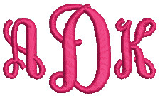 No 1370 Adele 3 Letter Monogram Machine Embroidery Designs 2 inch high