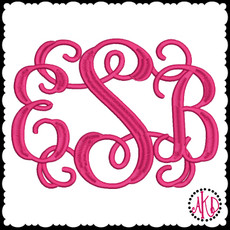 No 1358 Entwined or Vine 3 Letter Monogram Machine Embroidery Designs 6 inch high