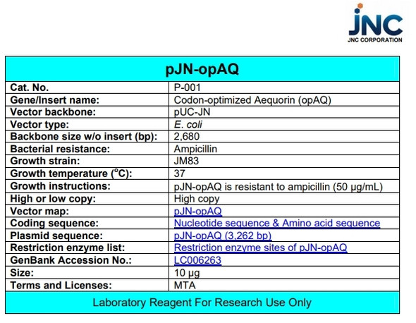 pJN-opAQ (Codon-optimized Aequorin)