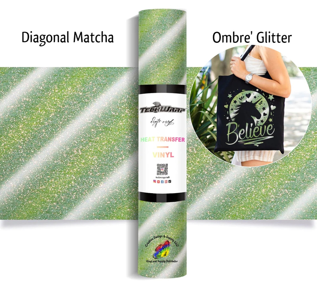 Teckwrap Ombre' Glitter HTV | Diagonal Matcha