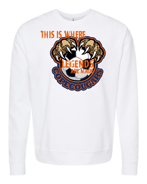 This Is Where Legends Are Made | Orange On White Tultex Crewneck 