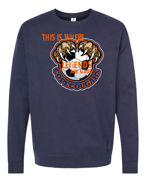 This Is Where Legends Are Made | Orange On Navy Tultex Crewneck