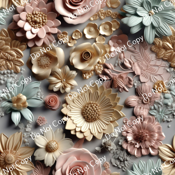 Printed Pattern Vinyl | 3D Gold Flowers 10