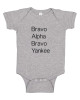 Bravo Alpha Bravo Yankee Baby Onesie (Grey)