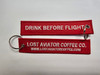 Embroidered Keychain - Drink Before Flight Lost Aviator Coffee