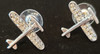 Earrings - Silver-tone Airplane with Rhinestones