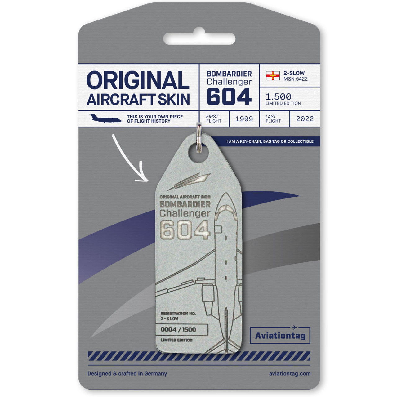 AviationTag Bombardier Challenger 604 Keychain - Grey 