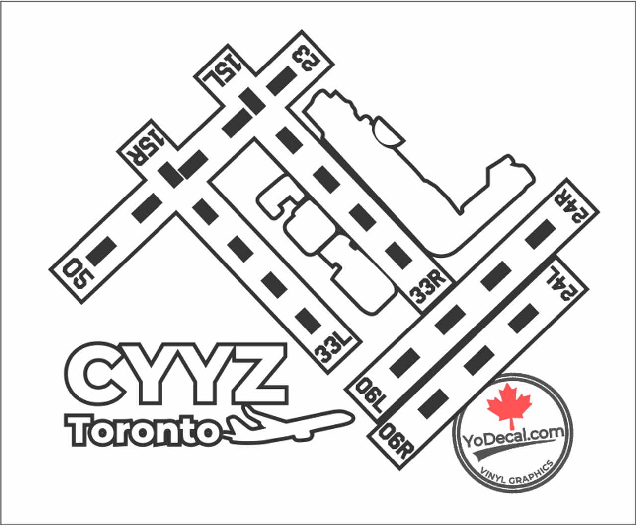 CYYZ Runway Layout Vinyl Decal - White