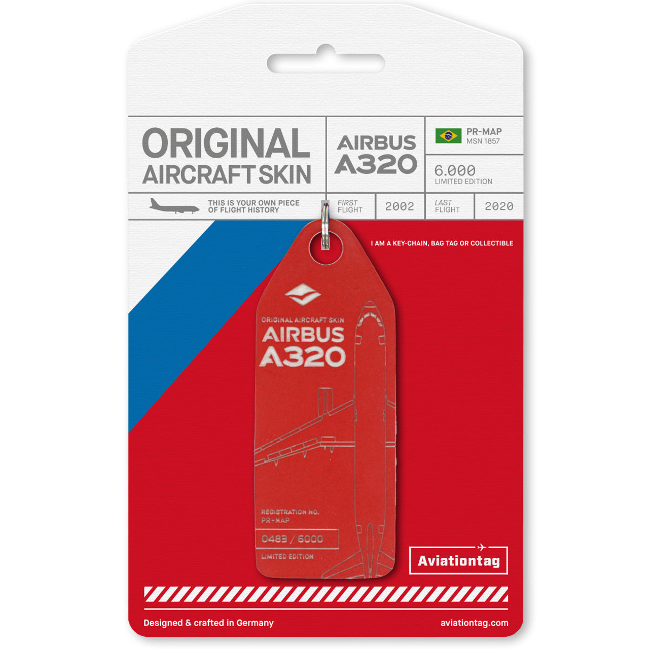 AviationTag Airbus A320 Keychain - PR-MAP - Red 