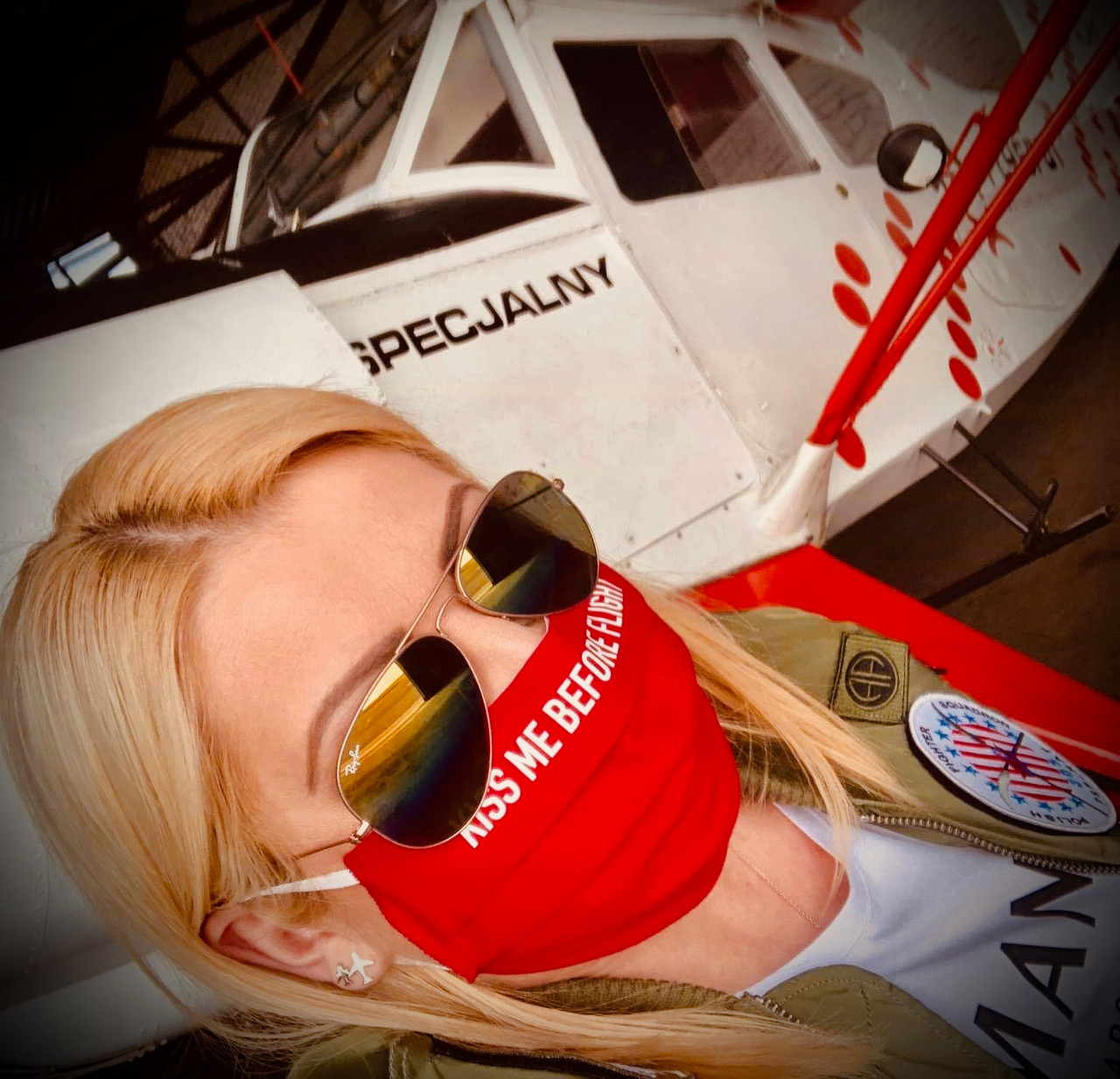 Reusable Aviation Mask: "KISS ME BEFORE FLIGHT" (Colour: RED) (Mask-6)
