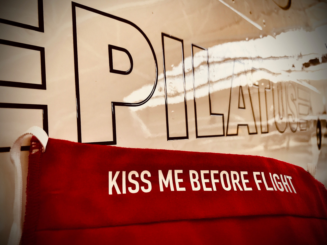 Reusable Aviation Mask: "KISS ME BEFORE FLIGHT" (Colour: RED) (Mask-6)