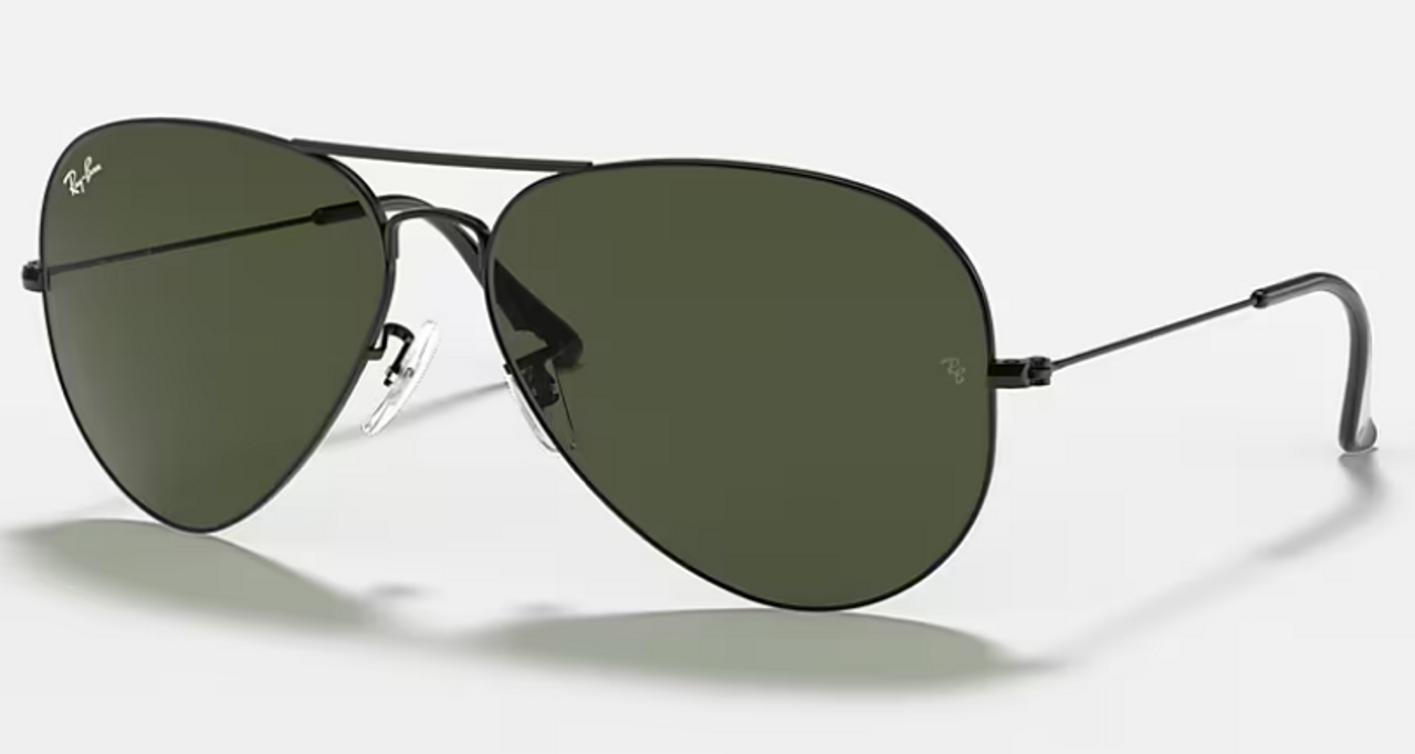 Ray-Ban Aviator Metal Black Sunglasses with Green G-15 Lenses