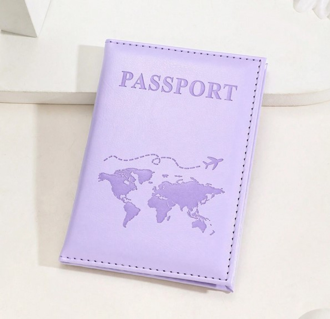 Travel Passport Cover w/ Map Design - Purple