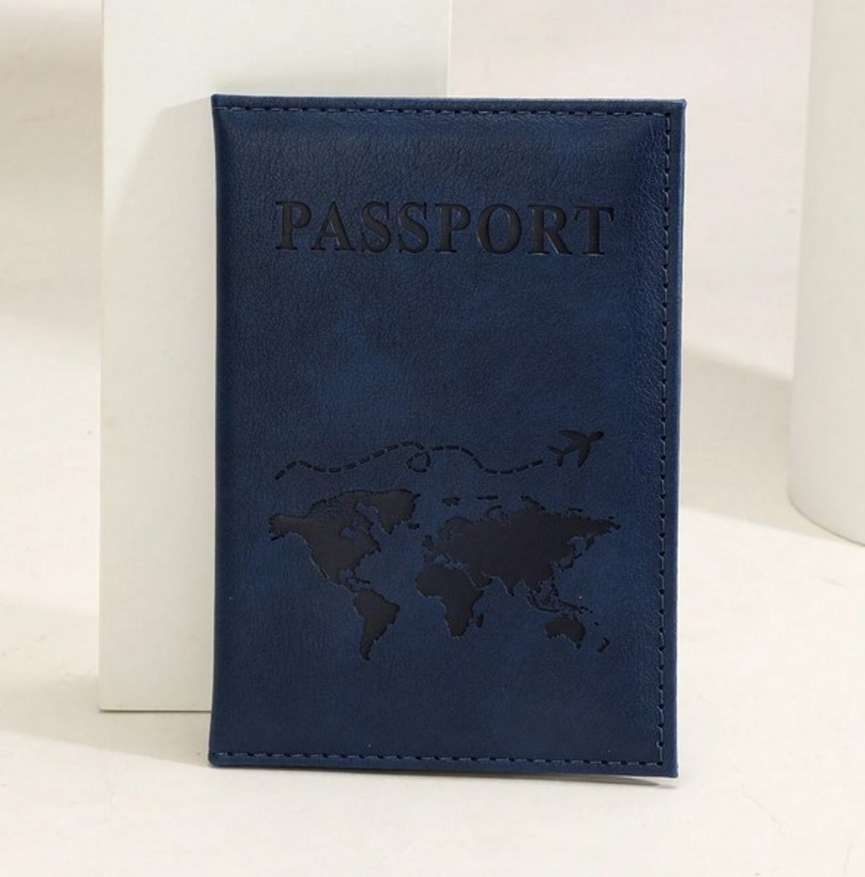 Travel Passport Cover w/ Map Design - Navy Blue