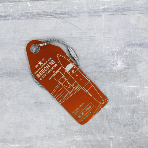 AviationTag Airbus Beech 18 Keychain  - N6NA - Split Red and White