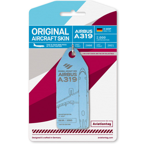 AviationTag Airbus A319 Keychain - D-AKNP - Light Blue 