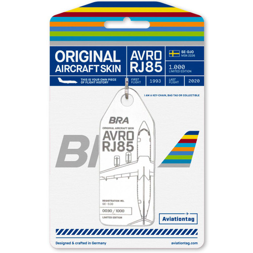 AviationTag Avro RJ-85 Keychain - SE-DJO - White