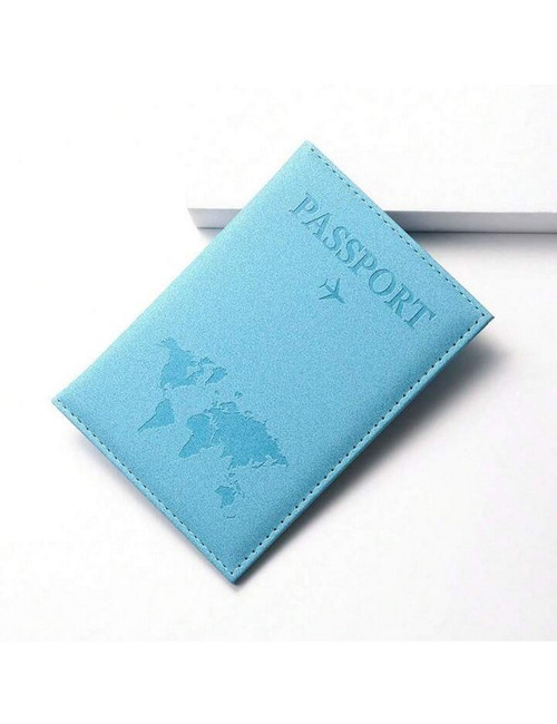 Travel Passport Cover w/ Map Design - Sky Blue