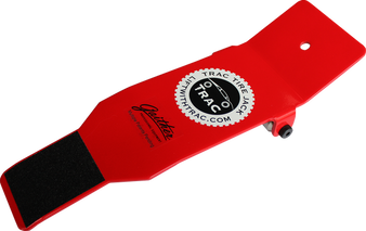 Angled view of the red Gaither Tool Co., Inc. TRAC Tire Jack for Heavy Wheel Handling.