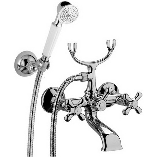 Luxury Bath Mixer With Diverter & Fork & Iris Metal Hand Shower & 2 Shower Wall Unions & Wall Plates
